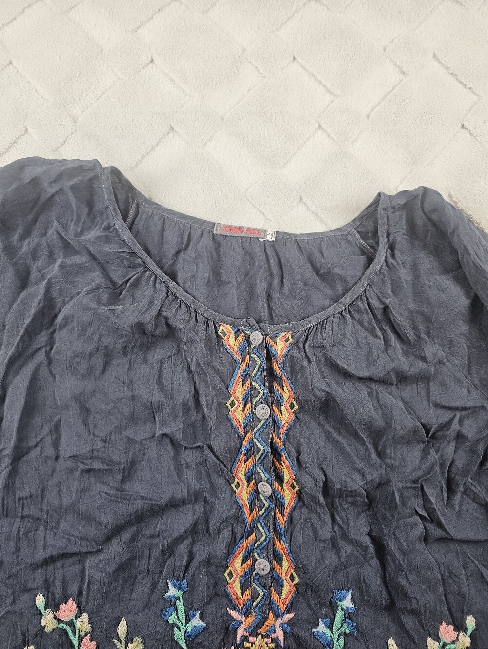 Johnny Was Sarah Embroidered Floral Peasant Blouse Womens Large - Picture 2 of 9